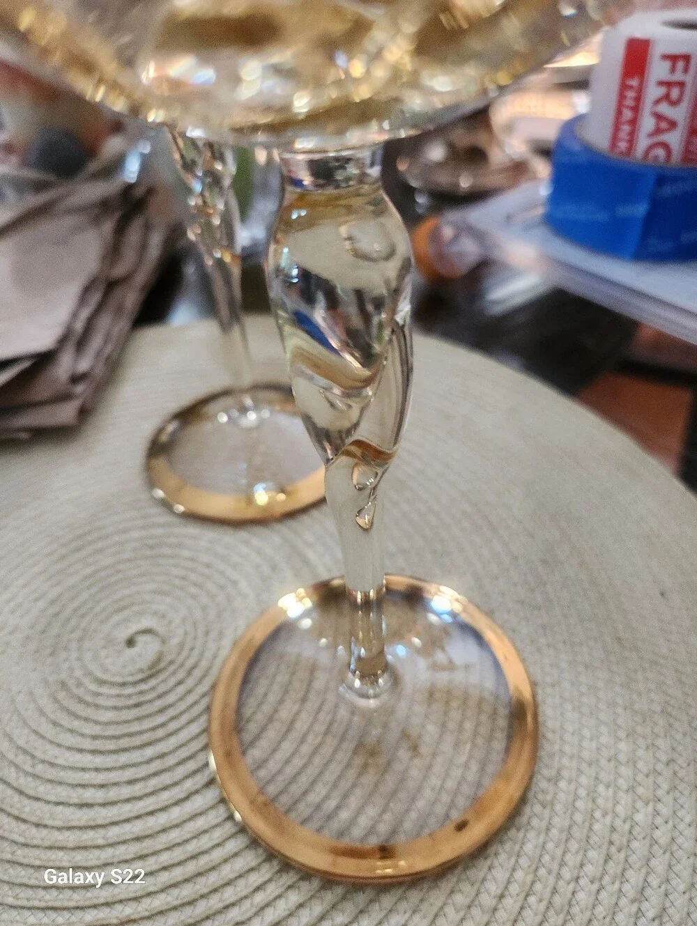 Gold-Trimmed Base Iridescent Amber Tint Balloon Wine Glasses - Set of 2